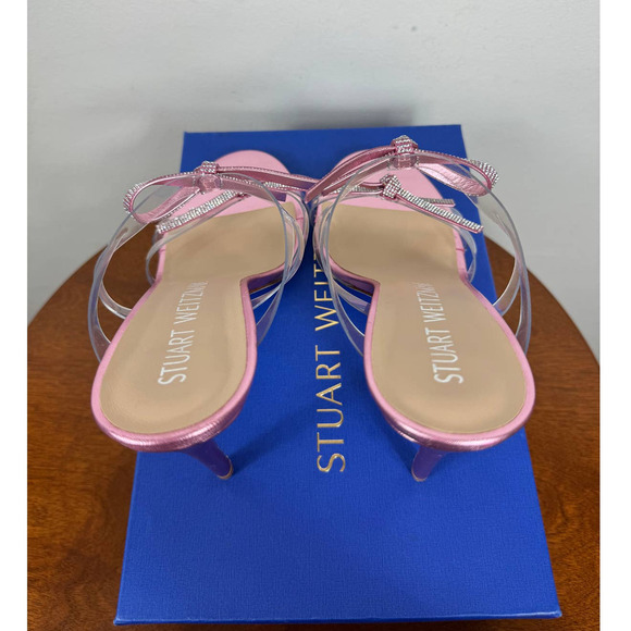 Stuart Weitzman Bow 100 Slide Sandal in Clear/Cotton Candy Size 9 - Picture 9 of 12